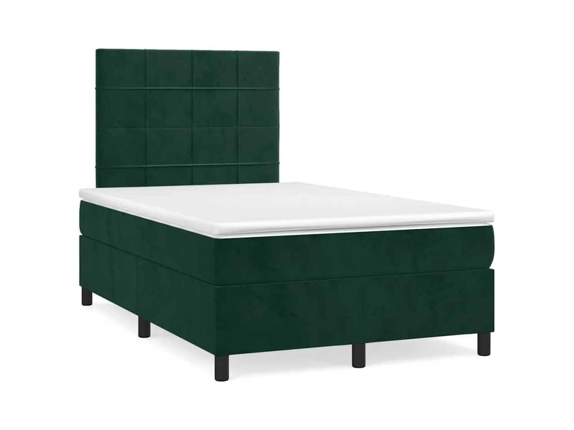 Vidaxl Cama Box Spring Com Colchão E Luzes Led Veludo Verde-escuro