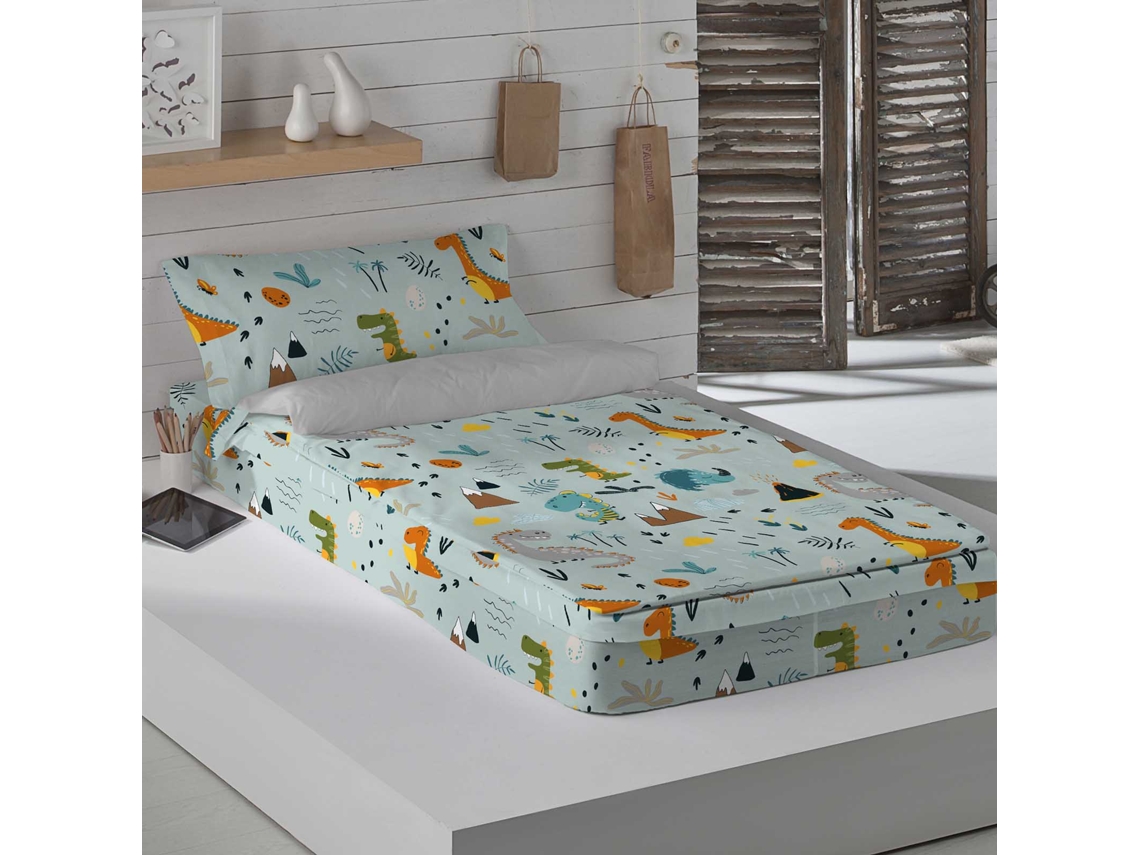 Bolsa Nórdica Sem Recheio Estampa Infantil Cama 90 Algodão Extra Macio Fabricado na Espanha Saurus COOL KIDS
