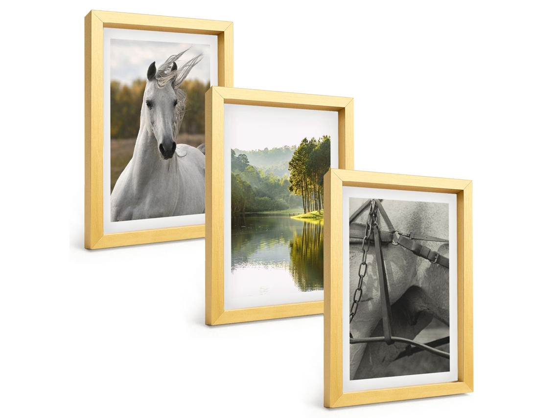 Composição De Quadros Cavalos Brancos Rio Natureza Espelharte (3 Peças 20x30 Cm)