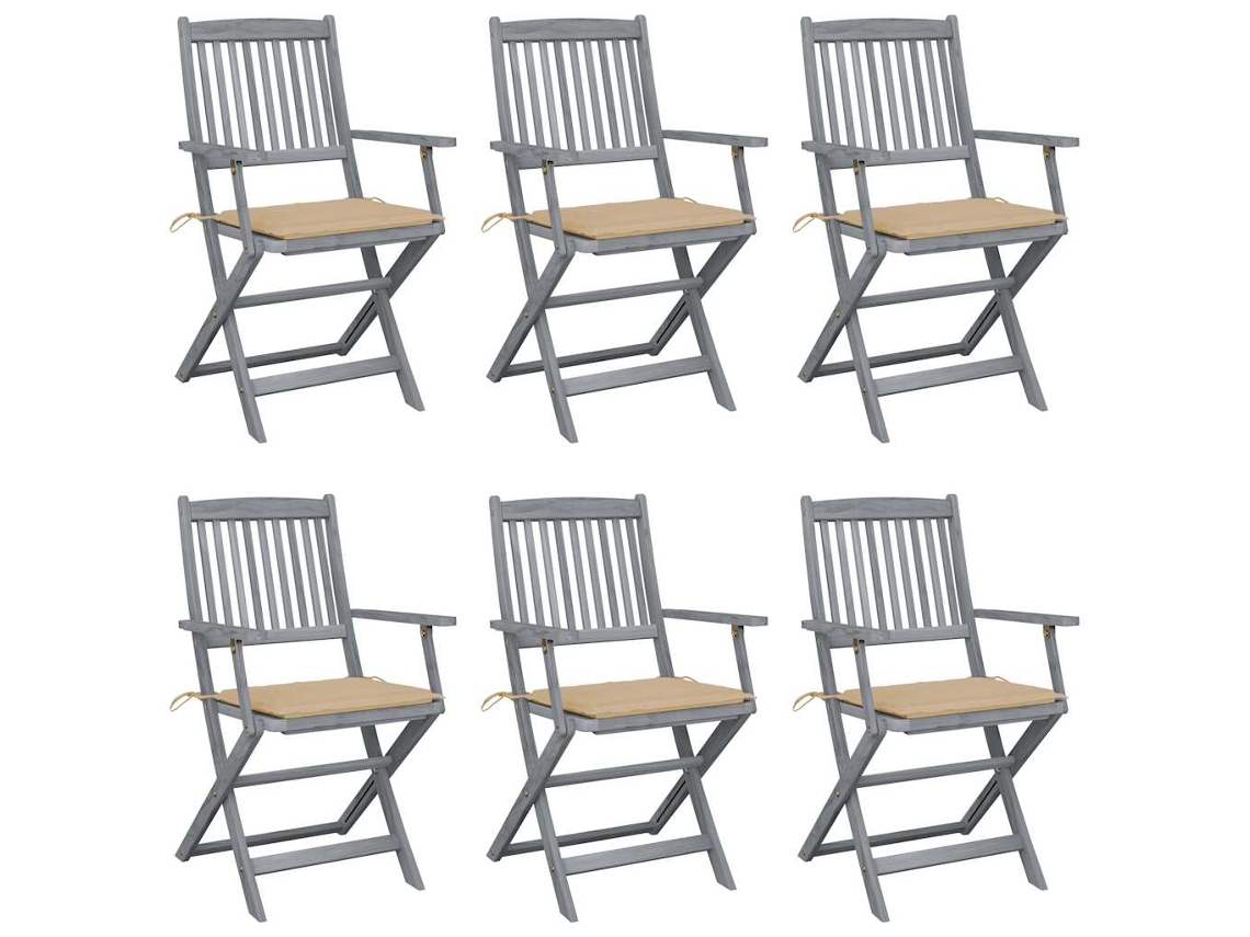 Cadeiras Dobráveis Externas C/ Almofadões 6 Pcs Acácia Maciça Dkd Home Decor