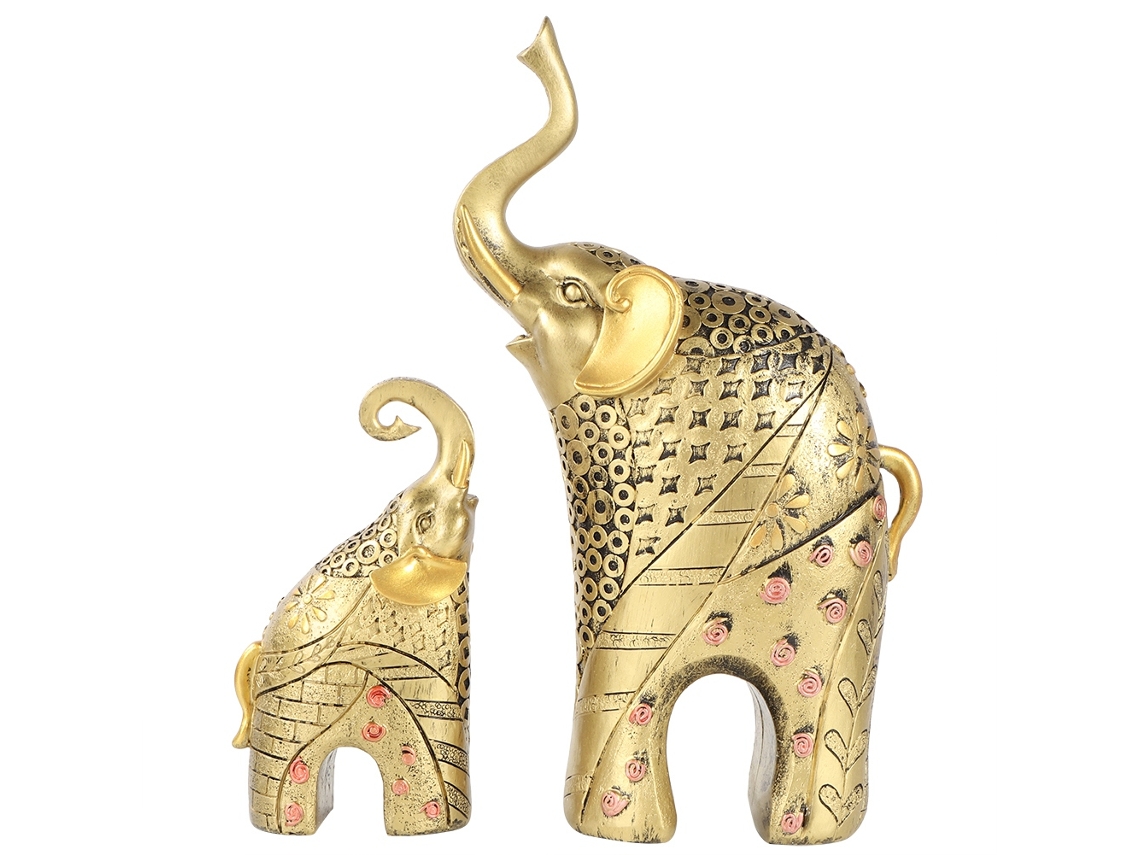 Escultura de Elefante Feliz Dourada para Decoração de Casa Presente