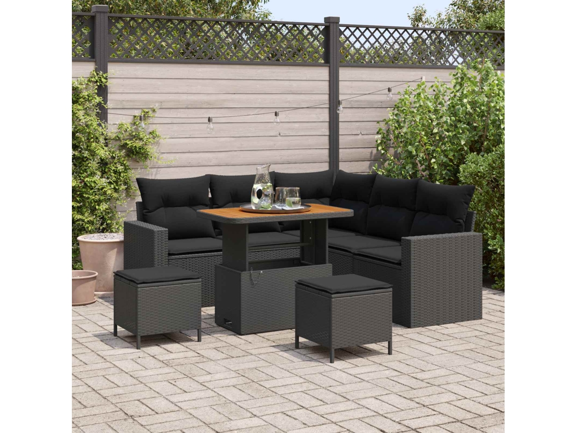 Vidaxl Conjunto De Sofá De Jardim 9 Unid. 6-número De Lugares Preto