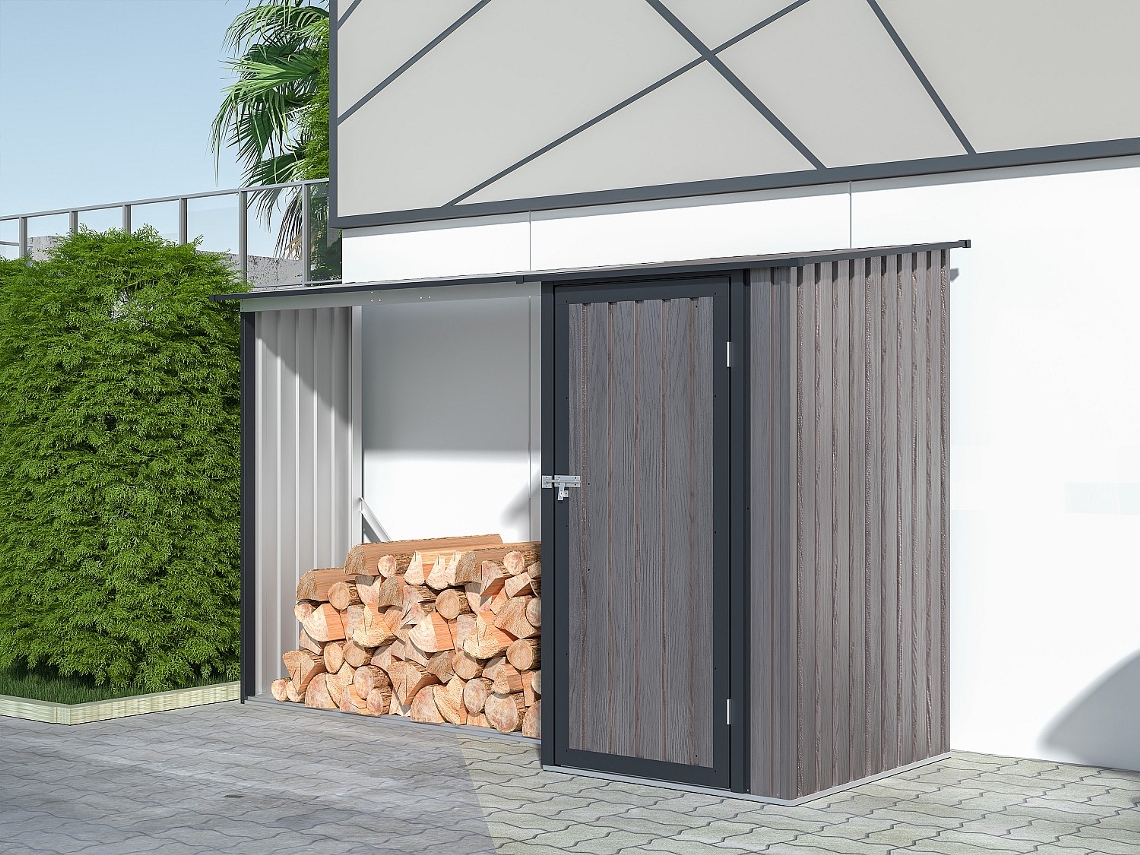 Abrigo para Lenha VENTE-UNIQUE.PT Dorwood (Cinzento e Castanho - Metal - 272x100x159 cm)