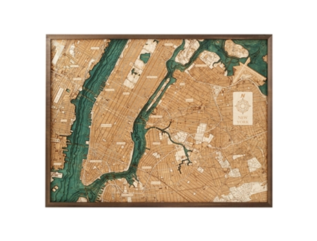 Mapa 3D com Moldura Nova Iorque L Madeira Multicolorido 81X6X61 Cm CUTTING BROTHERS