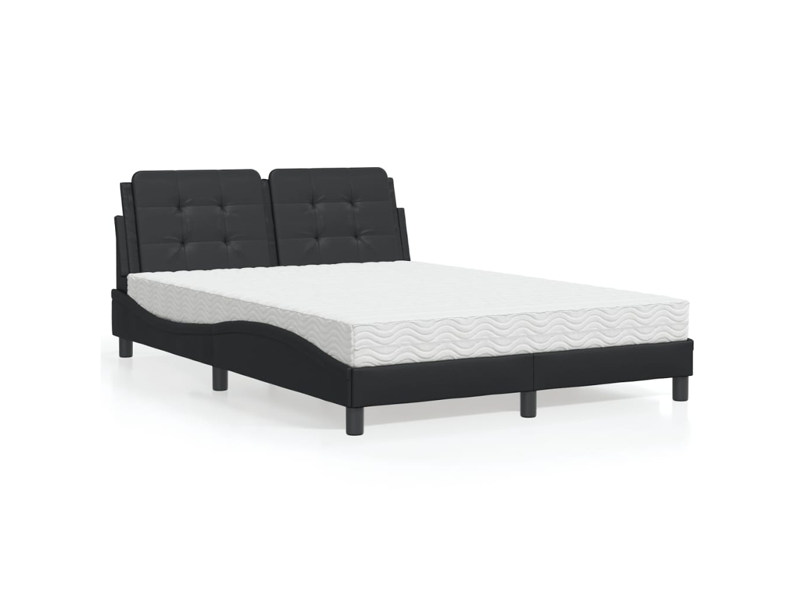 Cama Com Colchão 140x200 Cm Couro Artificial Preto