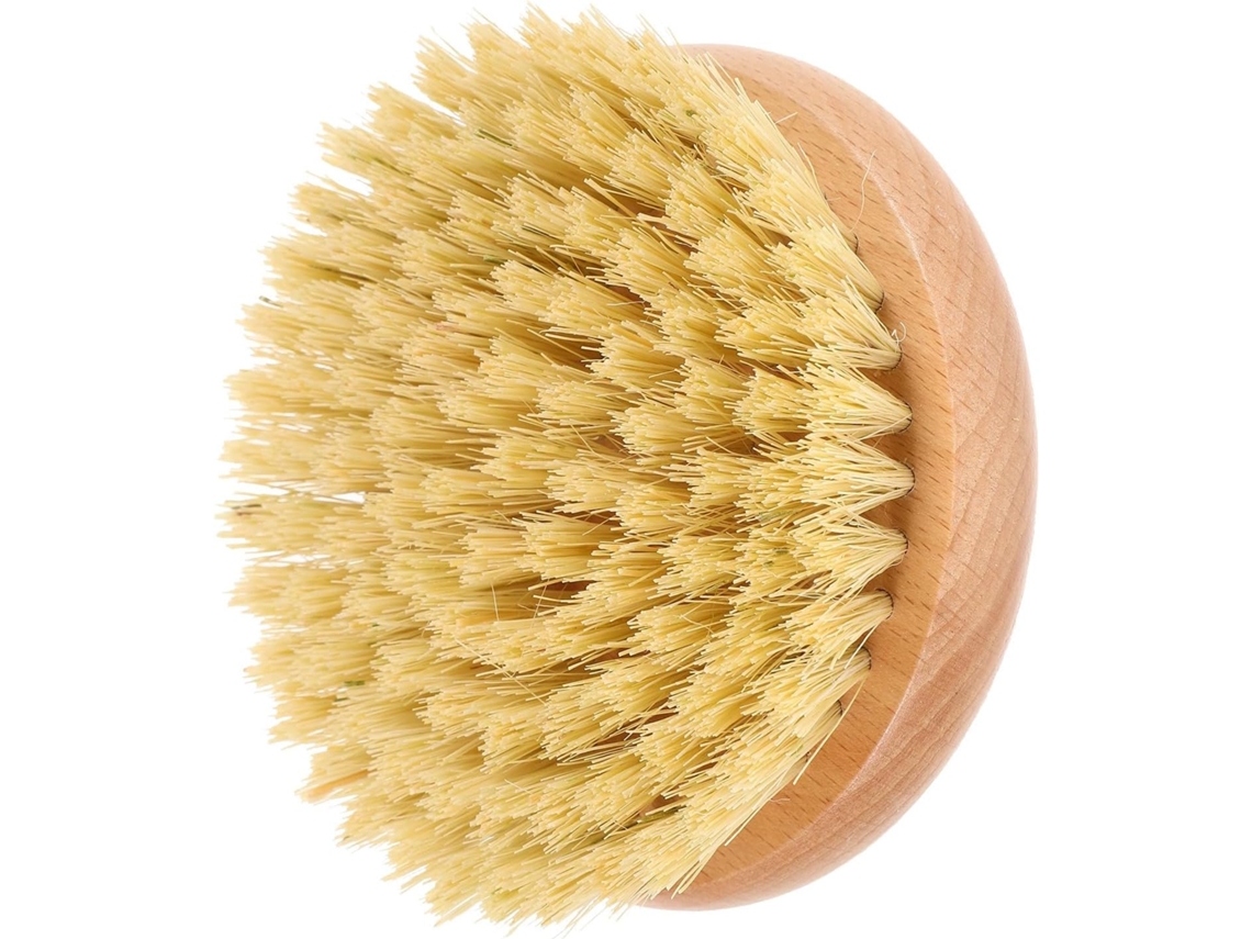 Escova De Banho Circular Galpada Em Fibras Sisal Com Cabo Madeira Faia, Escova Corporal Esfoliante E Massageadora Para