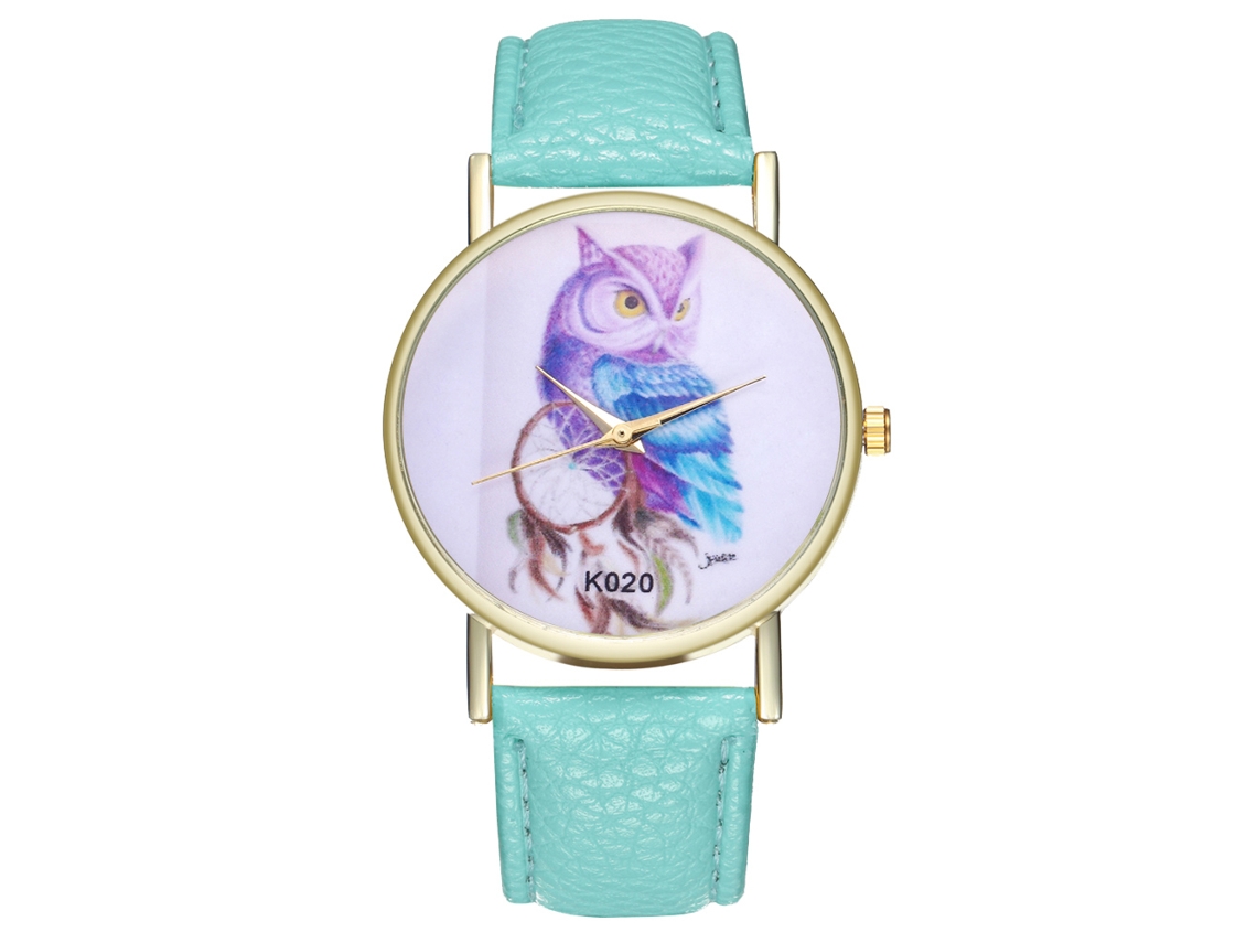 Relógio de Pulso Feminino Fashion com Padrão Coruja Dream Catcher Mint de Quartzo