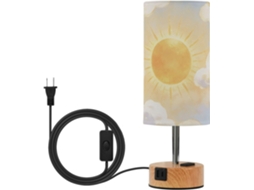 Luminária De Mesa Cabeceira Yuiboo Touch Lamp With Estampa Aquarela Sol E Nuvem, Portas USB CEA, Lâmpada Led Inclusa