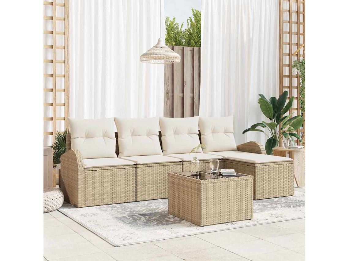 Vidaxl Conjunto De Sofás 6 Unid. Bege E Branco Vime Pe