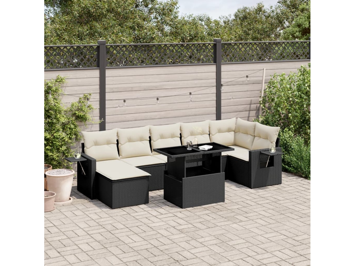 Vidaxl 8 Pcs Conjunto Sofás De Jardim Com Almofadões Vime Pe Preto