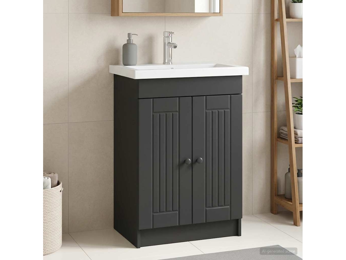 Vidaxl Armário De Banheiro Embaixo Da Pia Preto 56 X 37,5 X 81 Cm