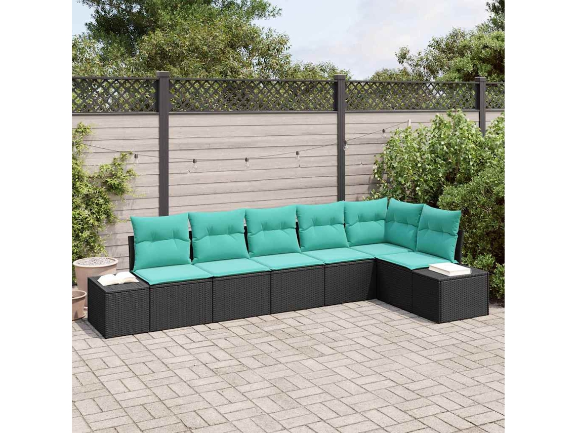 Vidaxl Conjunto De Sofá De Jardim 6 Unid. Preto Vime Pe