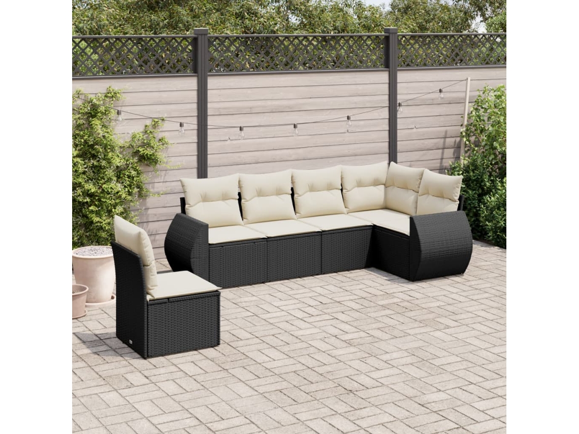 Vidaxl 6 Pcs Conjunto Sofás de Jardim C/ Almofadões Vime Pe Preto