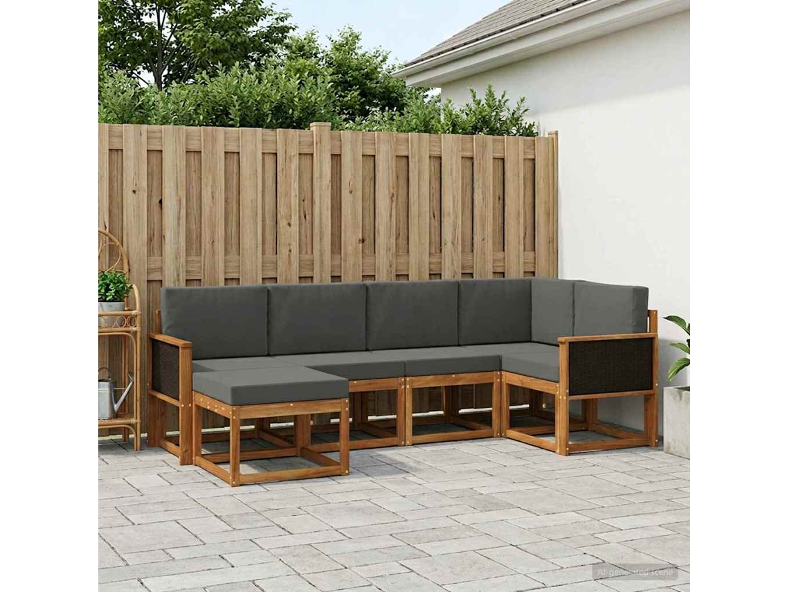 Vidaxl Conjunto De Sofás Para Exterior 6 Unid. Natural E Antracite