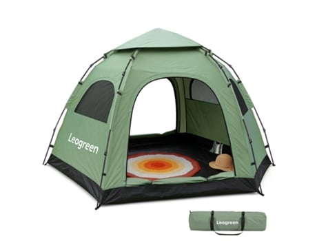 Tenda De Campismo, Tenda Dobrável Para 3 A 4 Pessoas, Tamanho Hexagonal Extra Grande, Impermeável, À Prova De Vento, Proteção Uv Leogreen
