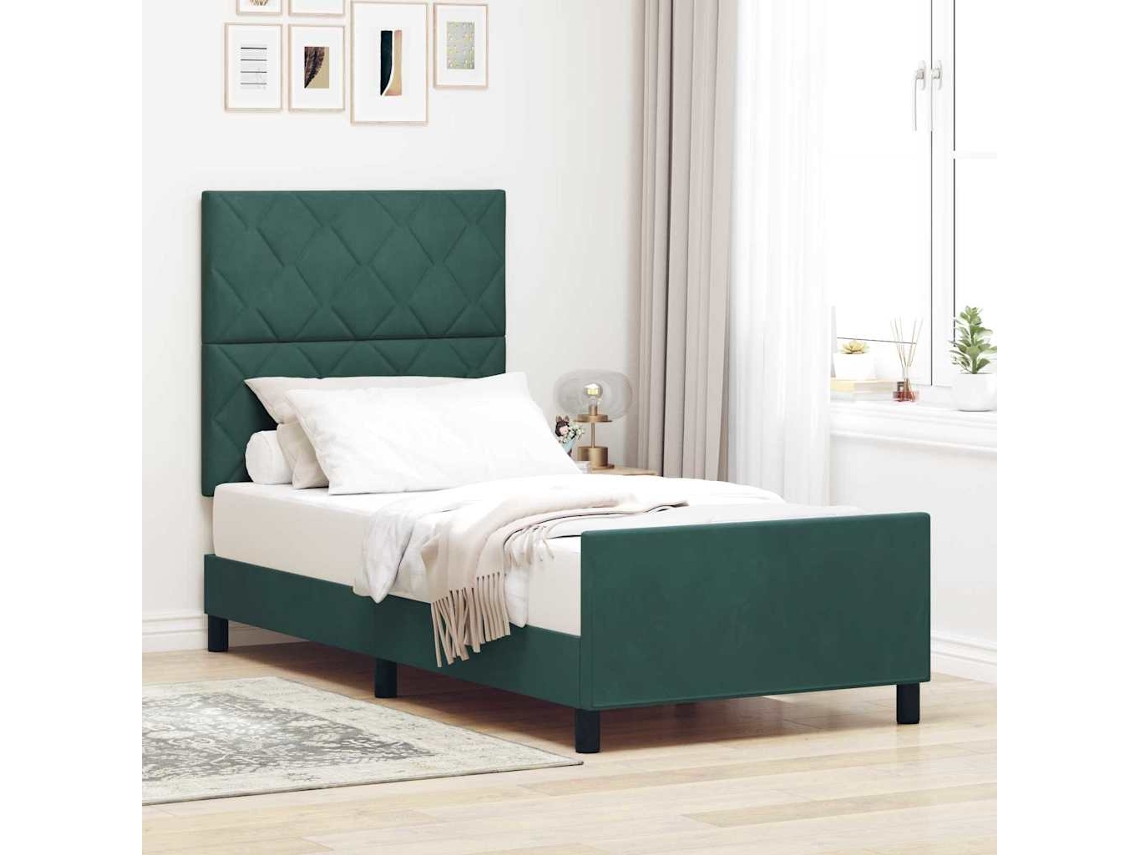 Vidaxl Cama Box Com Cabeceira Verde Escuro 90 X 190 Cm Veludo