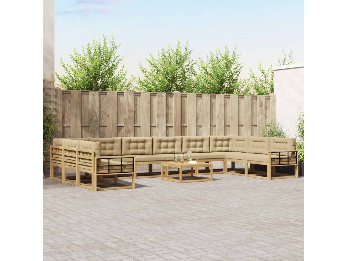 Vidaxl Conjunto De Sofás Para Exterior 11 Unid. Branco E Bege