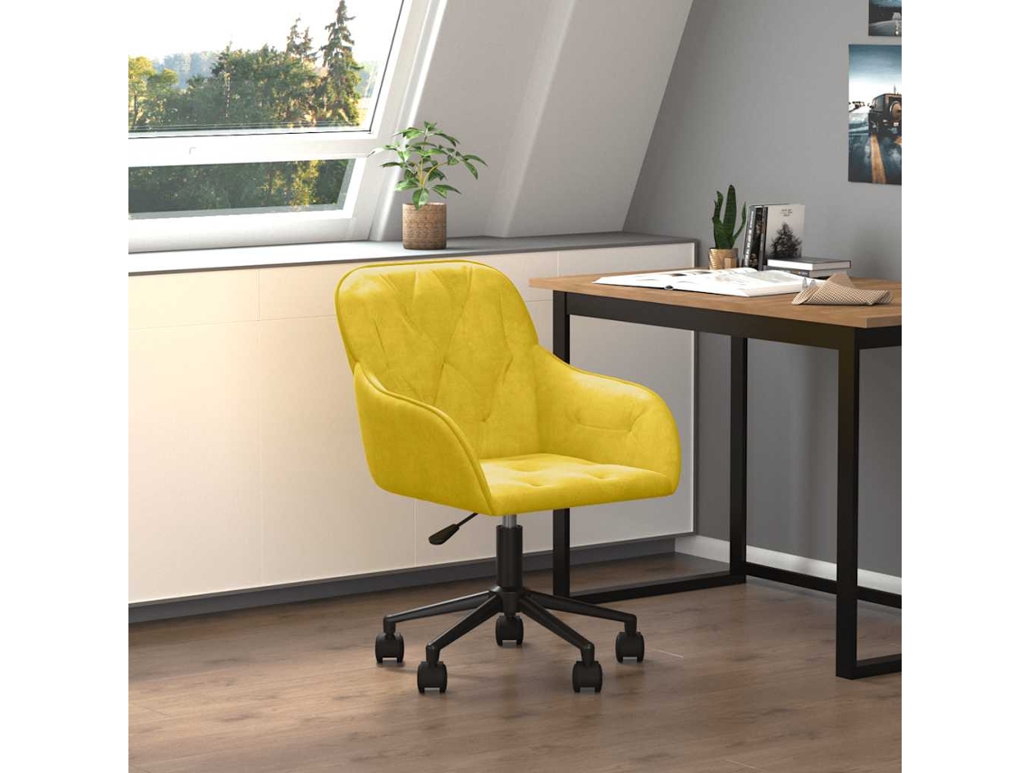 Vidaxl Cadeira De Escritório Giratória Veludo Amarelo