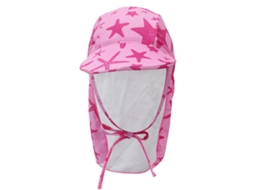 Chapéu de Sol Infantil Rosa Estrela com Aba Larga e Flap