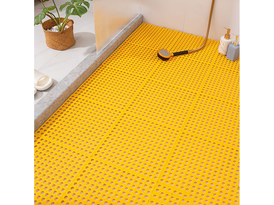 10pcs Tapete de Banho mosaico antiderrapante com ventosas plástico amarelo para cozinha banheiro 30x30cm