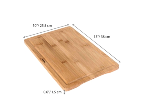 Tábua de corte em madeira para cozinha – Tábua de corte grande em bambu 38x25cm com ranhura para sumo e pegas – Tábua de corte em madeira