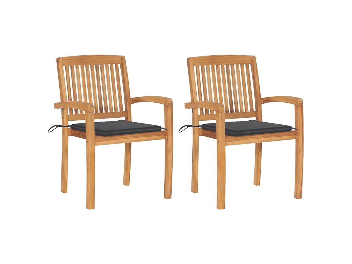 Vidaxl Cadeiras De Jardim C/ Almofadões Antracite 2 Pcs Teca Maciça