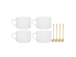 Copo de Vidro LAXISCREED Estilo Nórdico 4pcs com Colher