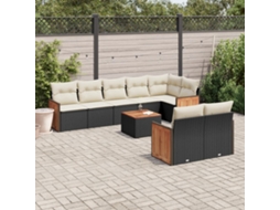 Vidaxl 9 Pcs Conjunto De Sofás P/ Jardim C/ Almofadões Vime Pe Preto