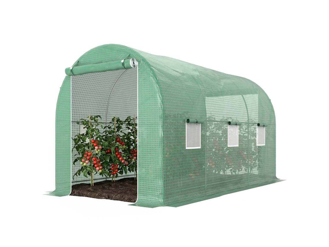 Estufa Túnel 8m² 4x2x2,05h Com Porta Zíper E 6 Janelas Enroláveis Verde