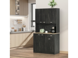 Armário De Cozinha Preto Moderno 101x39x180 Cm Com 1 Gaveta, 6 Portas E Prateleiras Ajustáveis
