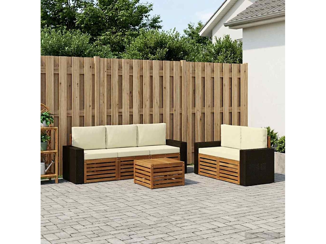 Vidaxl Conjunto De Sofás Para Exterior 6 Unid. Natural E Creme