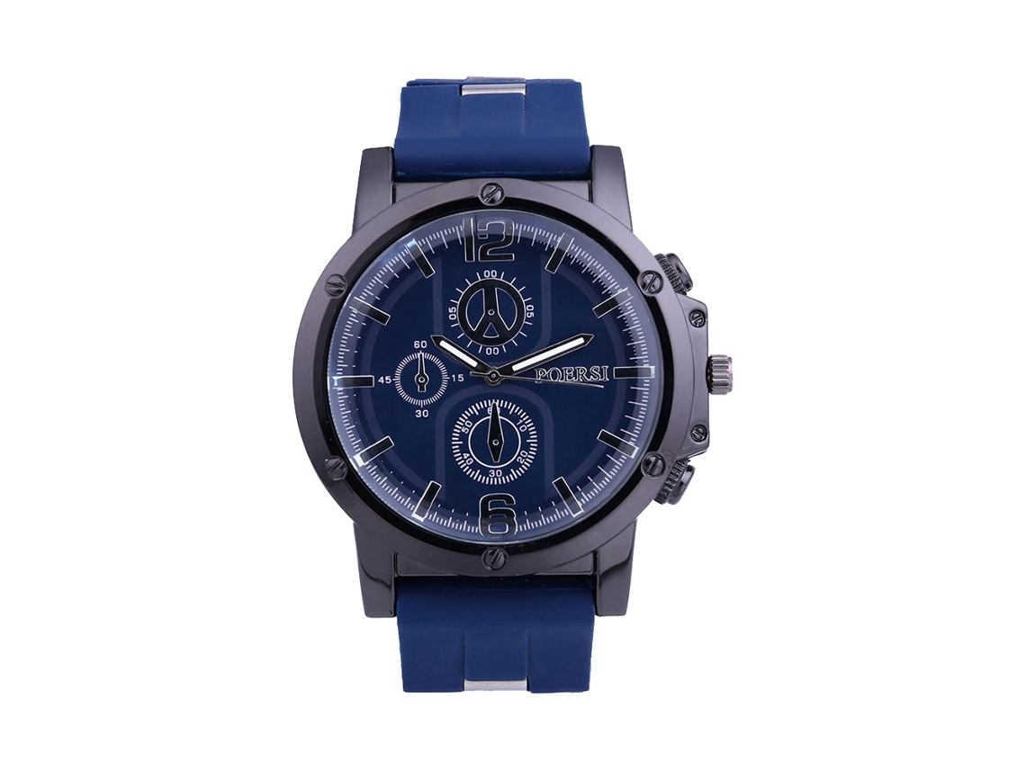 Reloj Casual Para Hombres Con Dial Redondo Tres Ojos Correa De Silicona Royal Blue