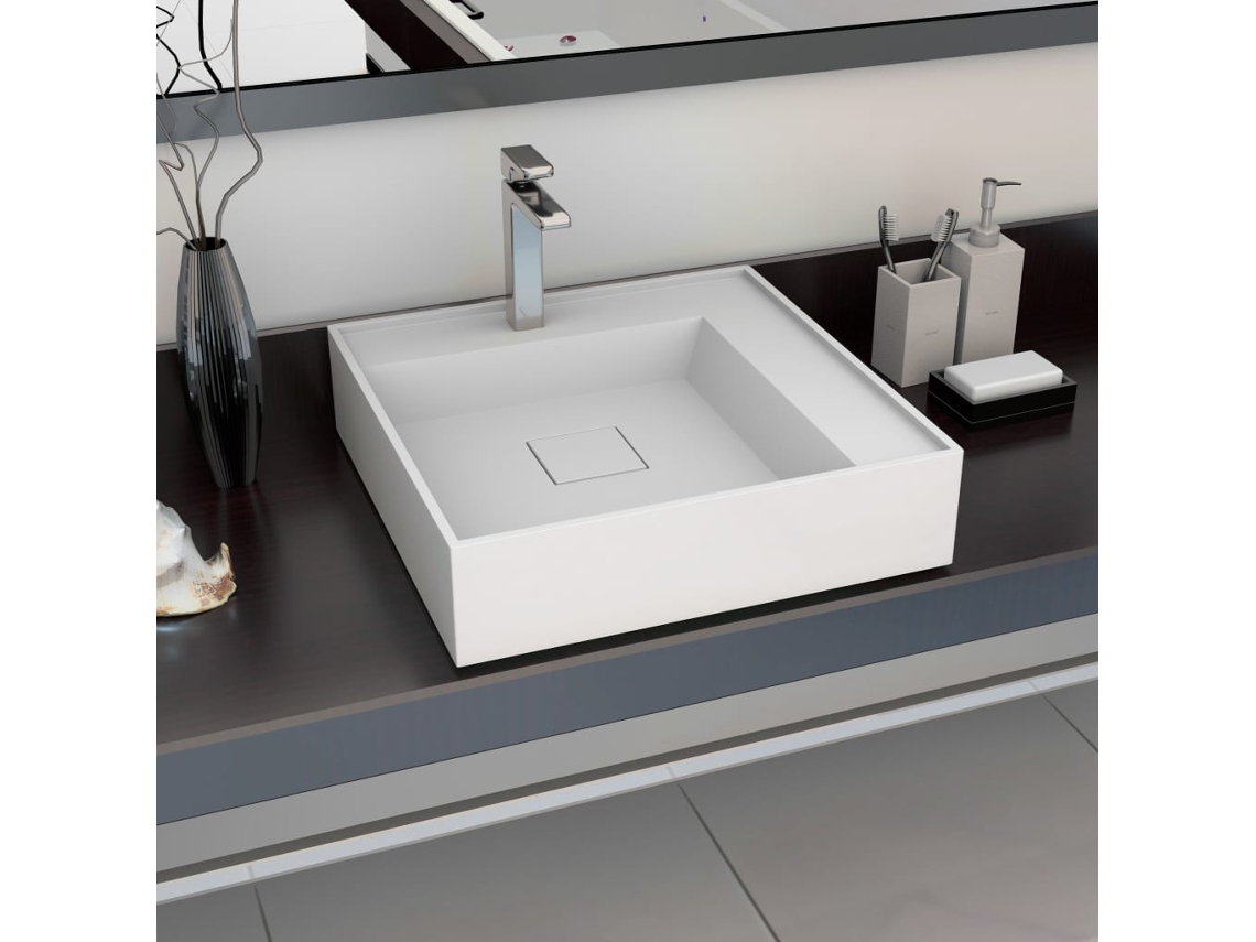 Vidaxl Lavatório 50x50x12,3 Cm Mineral/mármore Fundido Branco