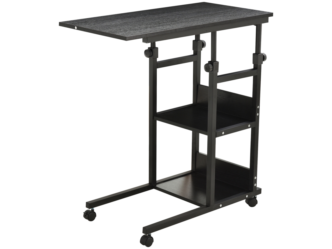 Mesa Lateral Móvel Aglomerado, Metal Cor Preto 80x40x 72-82cm Homcom