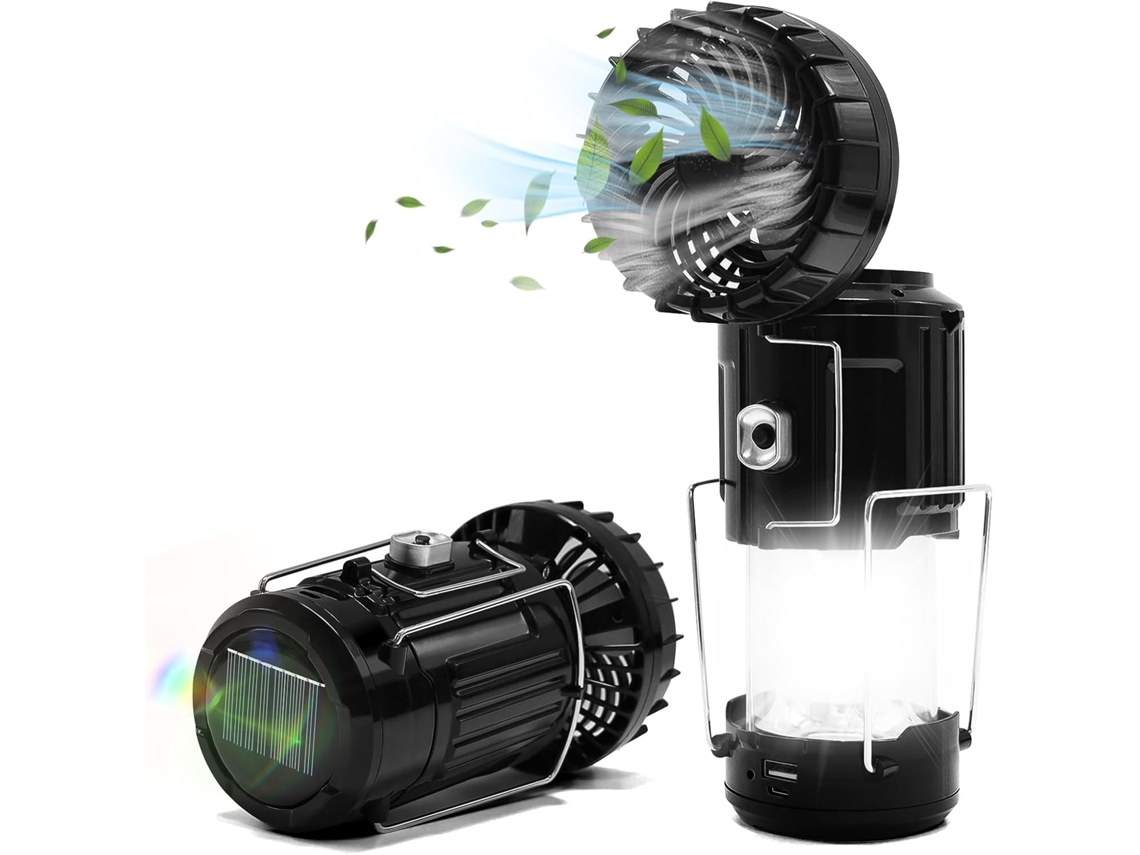 Ventilador Com Lanterna Led Usb Solar Bateria Para Camping