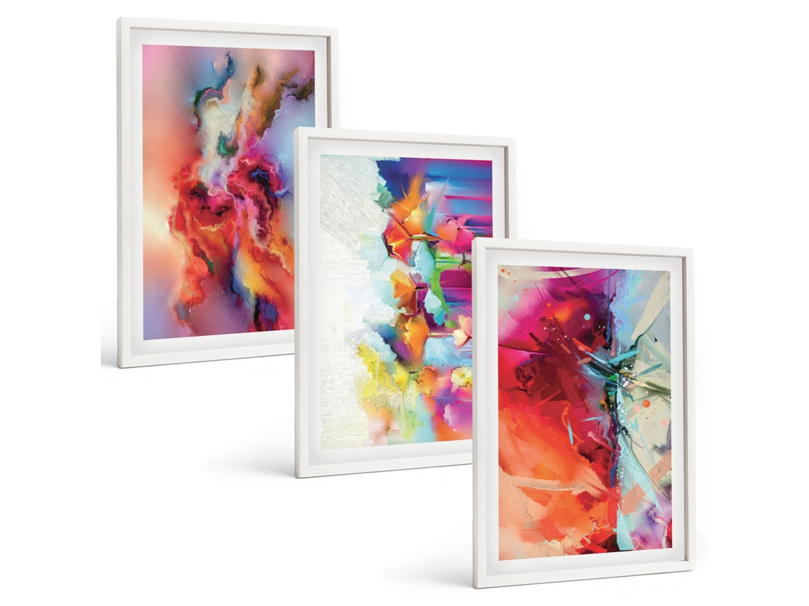 Conjunto De Pinturas Formas Abstratas Coloridas Espelharte (3 Peças 40x60 Cm)
