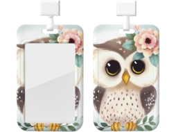 Porta Crachá Com Estampa Floral Em Formato De Coruja Fofa, Com Cordão, Capa Protetora De Plástico Impermeável