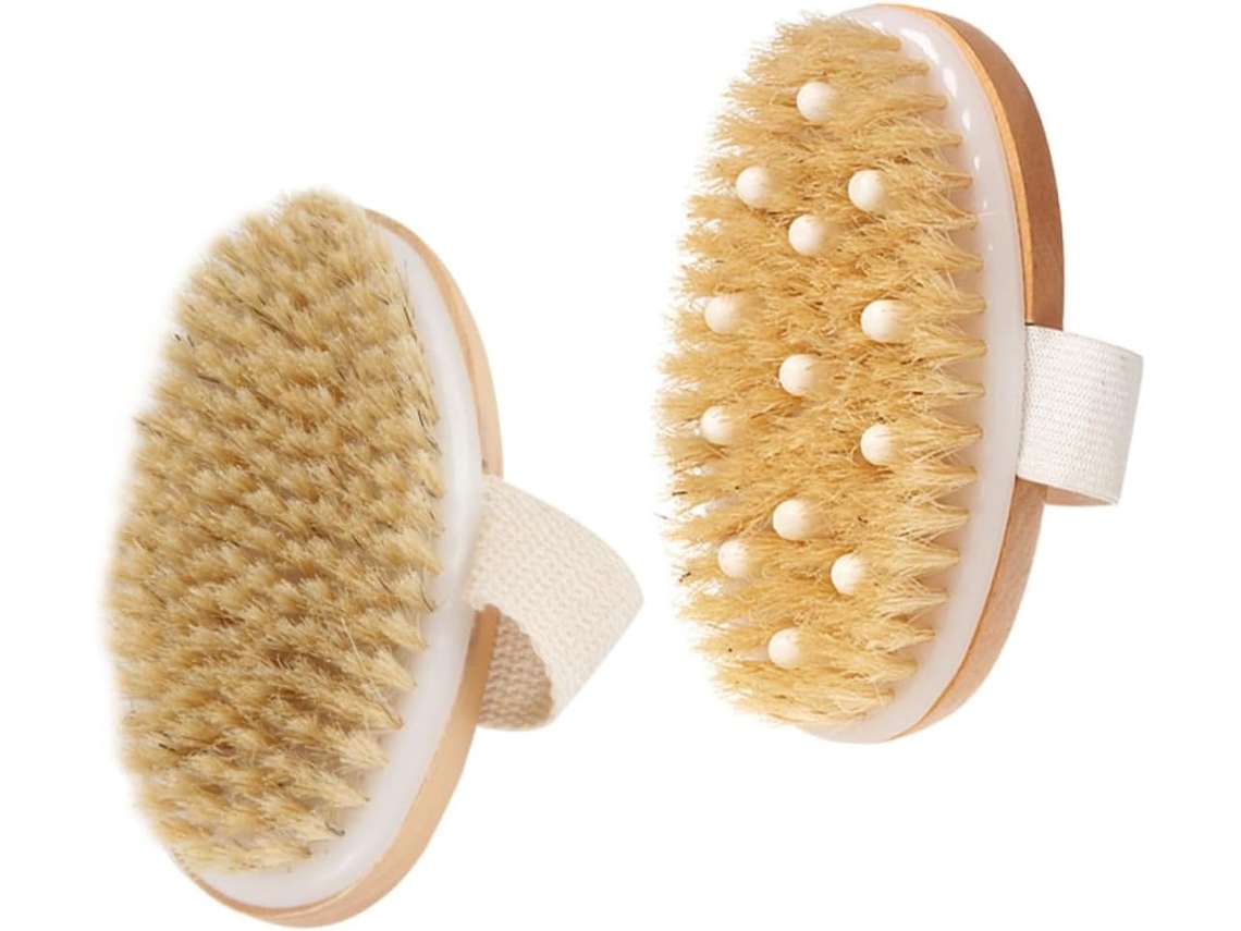 Lurelia Pack De 2 Escovas De Massagem Corporal Para Duche, Cabo De Madeira, Massagem Suave E Portátil