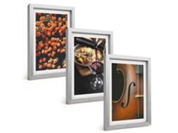 Composição De Quadrosflores Vintage, Vinho, Violino Moldura Prateada Imagens Para Um Quarto Infantil Espelharte (3 Peças 20x30 Cm)