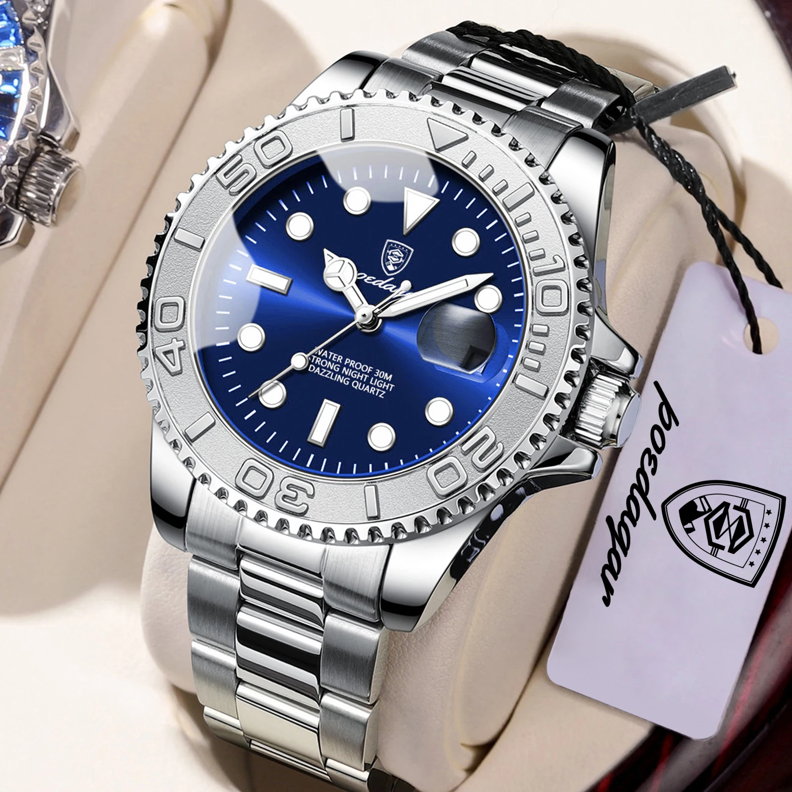Relógio Masculino Criativo para Negócios (Azul Roxo), Relógio Masculino Luminoso À Prova D'água Em Aço Inoxidável