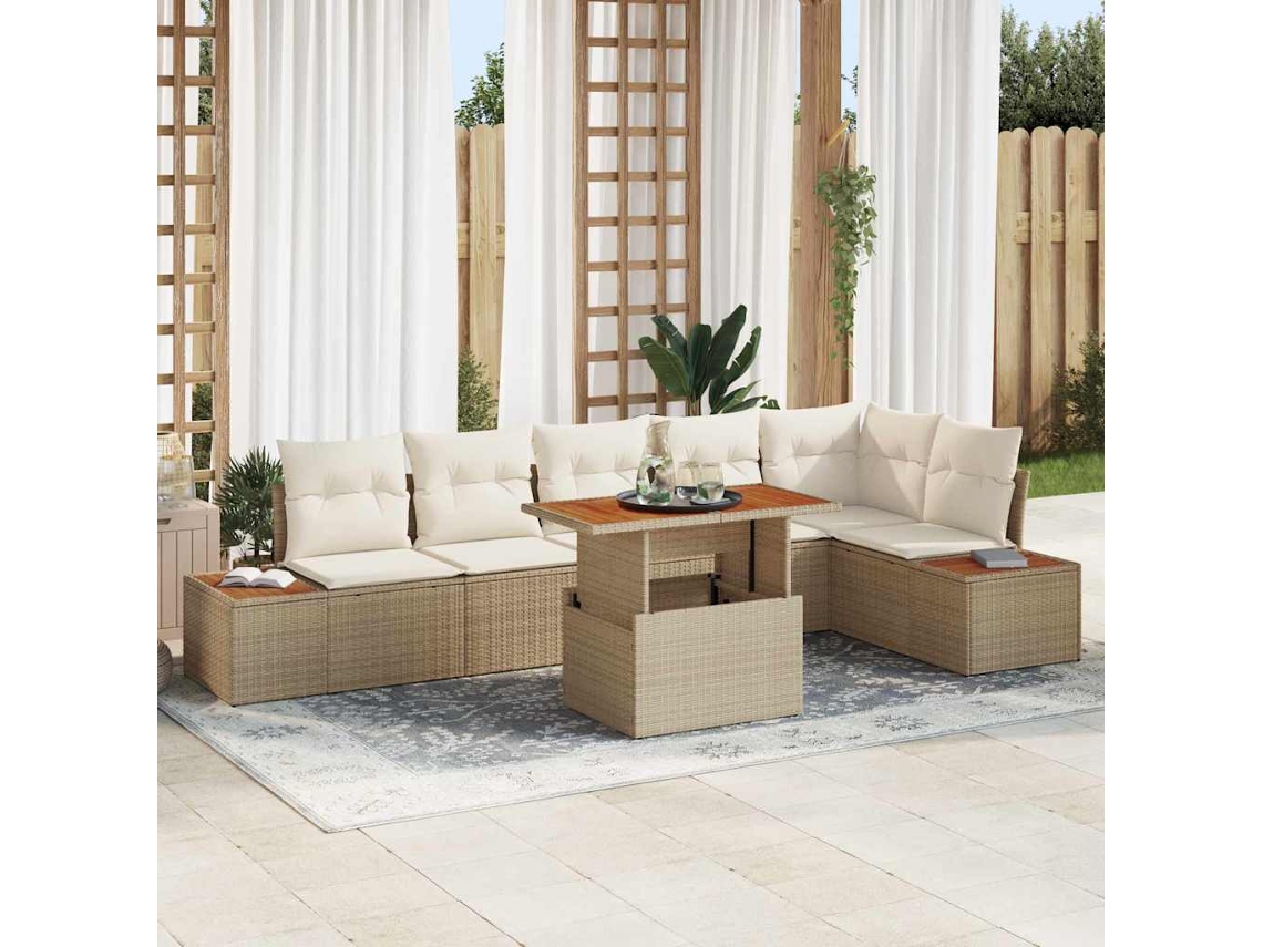 Vidaxl Conjunto De Sofá De Jardim 7 Unid. Bege Rattan Sintético