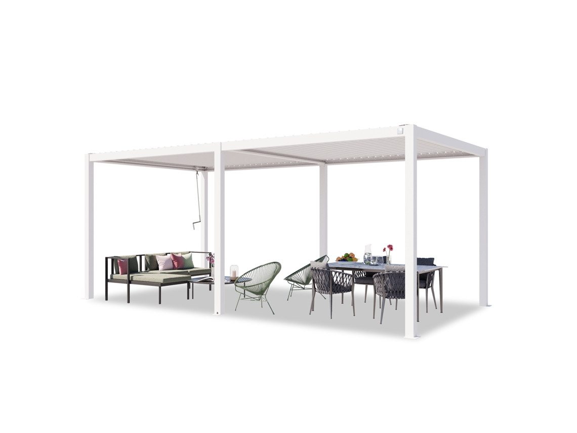 Primeyard Pergolado 3x6 M Postes De Alumínio Branco Com Telhado De Ripas De Aço Pavilhão De Jardim Toolport