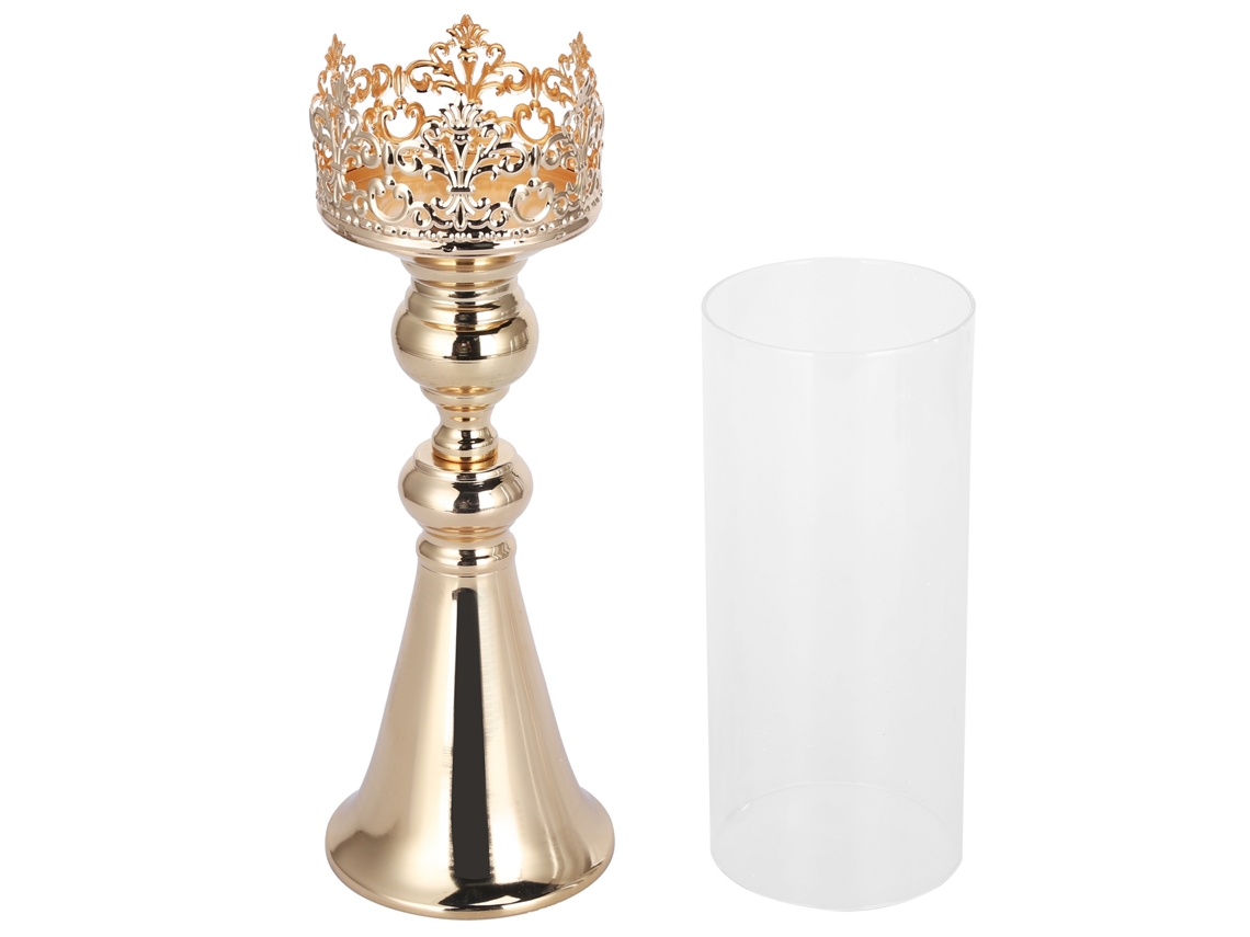 Porta Velas De Hierro Forjado Estilo Europeo Con Cristal Decoración De Boda Oro