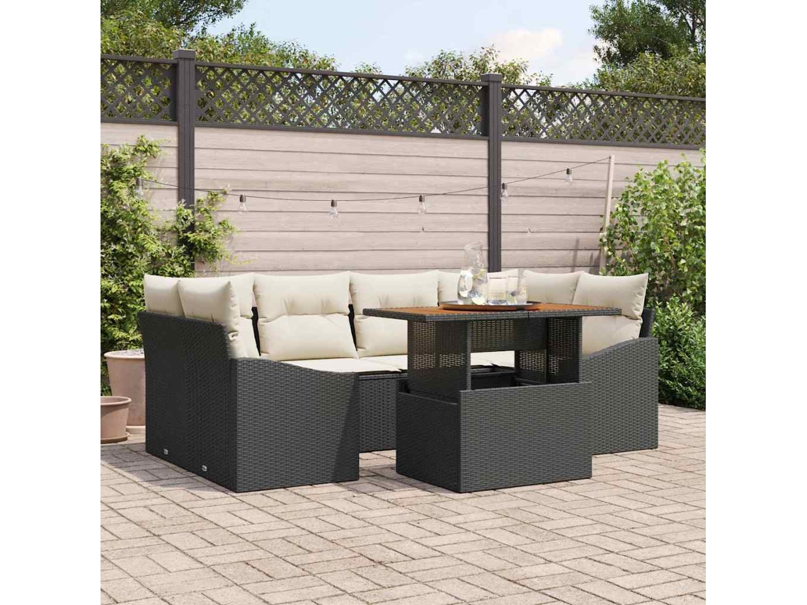 Vidaxl Conjunto De Sofá De Jardim 7 Unid. Preto E Creme