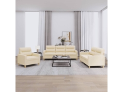 Vidaxl 3 Pcs Conjunto De Sofás Com Almofadões Tecido Cor Creme