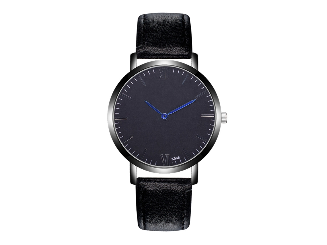 Relógio de pulso unissex Zhoulianfa preto, modelo simples, com mecanismo de quartzo e pulseira de couro sintético.