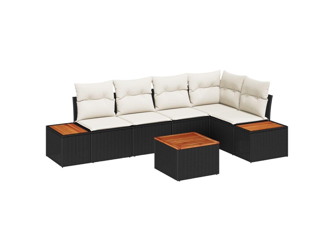 Conjunto 5 Sofá De Jardim Vidaxl Preto Vime Pe (264 X 154 X 85 Cm)