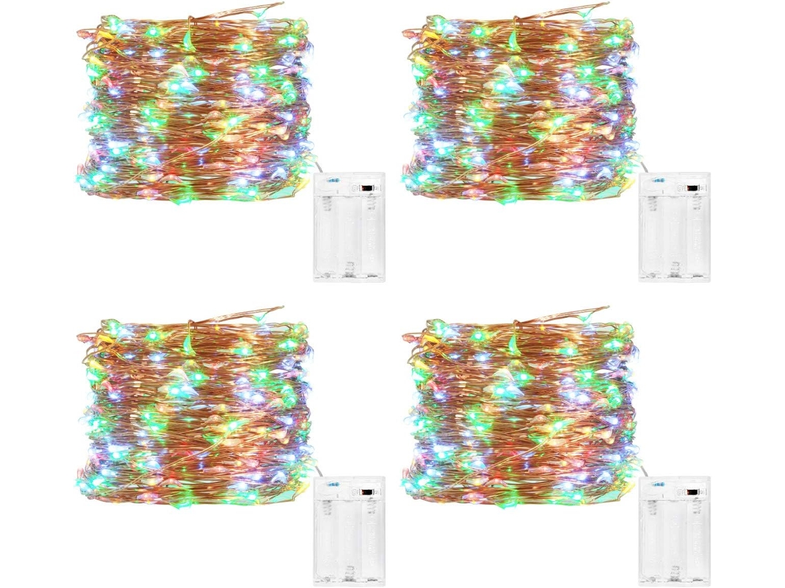 Guirlanda de Luz [Conjunto de 4] Mini Guirlanda de Led Operada Por Bateria 5M 50 Leds Luz de Decoração Interna e Externa para Quarto Festa de Casame