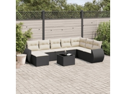 9 Pcs Conjunto De Sofás P/ Jardim C/ Almofadões Vime Pe Preto Dkd Home Decor