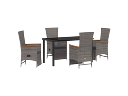 Conjunto 5 Conjunto De Jantar Para Jardim Vidaxl Cinzento Vime Pe (140 X 70 X 73 Cm)